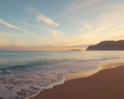 Calm Hawaiian shoreline at soft dawn light